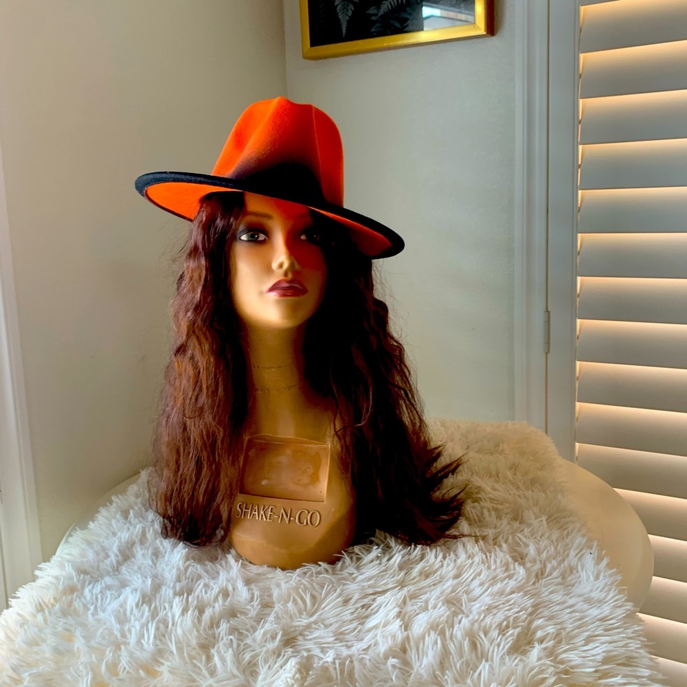 Wool Fedora  hat orange/black
